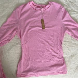 Skims Cotton Jersey Long Sleeve T-Shirt in Bubblegum Pink